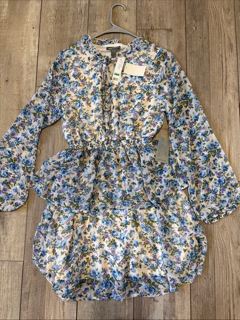 Love By Design White Floral Peplum Dress with Blue & Green Print Sizes XS S L